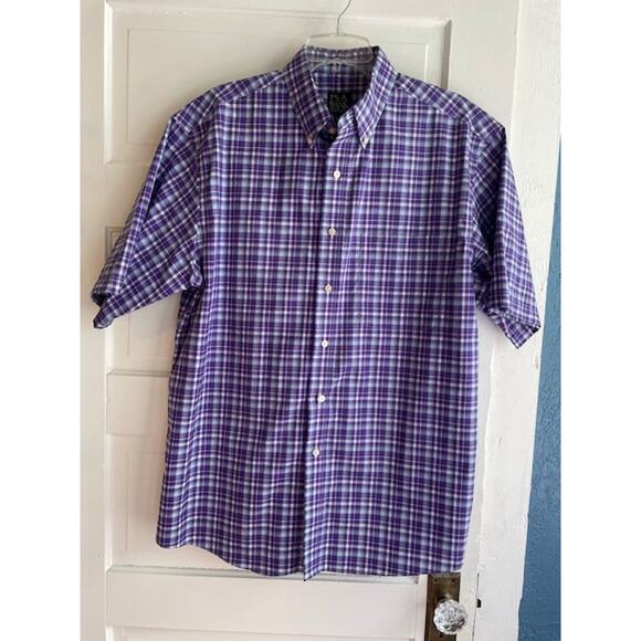 Jos. A. Bank Size Large Short Sleeve Button Front Purple & Blue Plaid Shirt - Picture 1 of 4